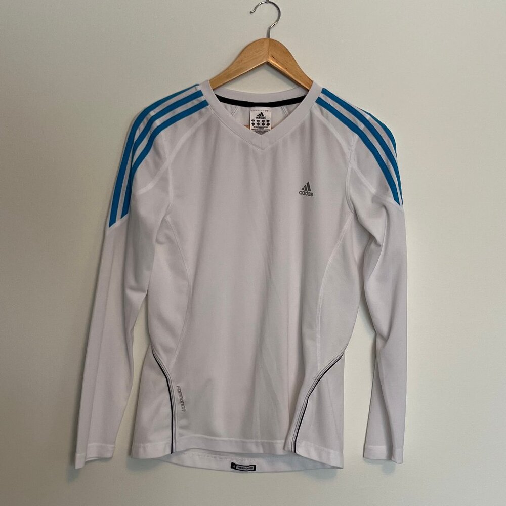 Adidas. Formation. Longe Sleeve Shirt. White With Blue Stripes. Size M. Womens.